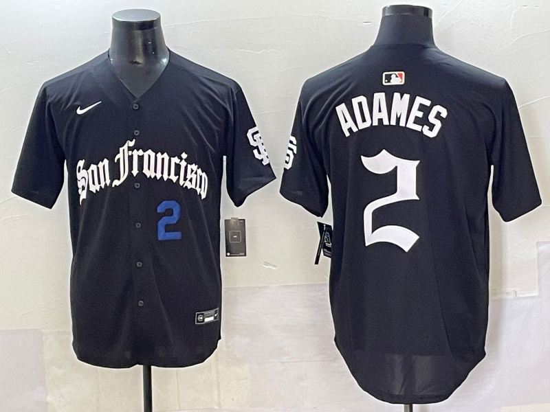 Men 2025 San Francisco Giants #2 Adames Black Five generations Joint Name Nike MLB Jersey